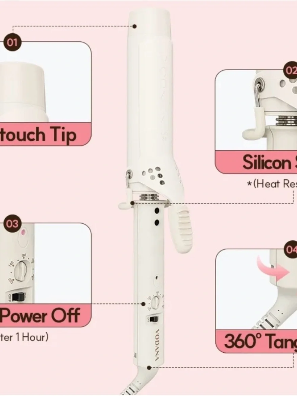 Vodana Glam Wave White Barrel Curling Iron